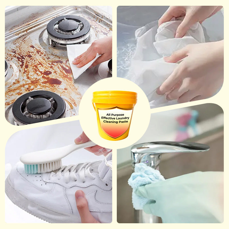 🧼Pasta detergente multiuso concentrata 1000g✅Rimuove macchie, ingiallimento e grasso velocemente. Ideale per abiti, cucina, cappe, bagno, piastrelle, auto e scarpe. Formula sicura senza fluorescenti, profumo fresco. Incluso omaggio 20g formato viaggio