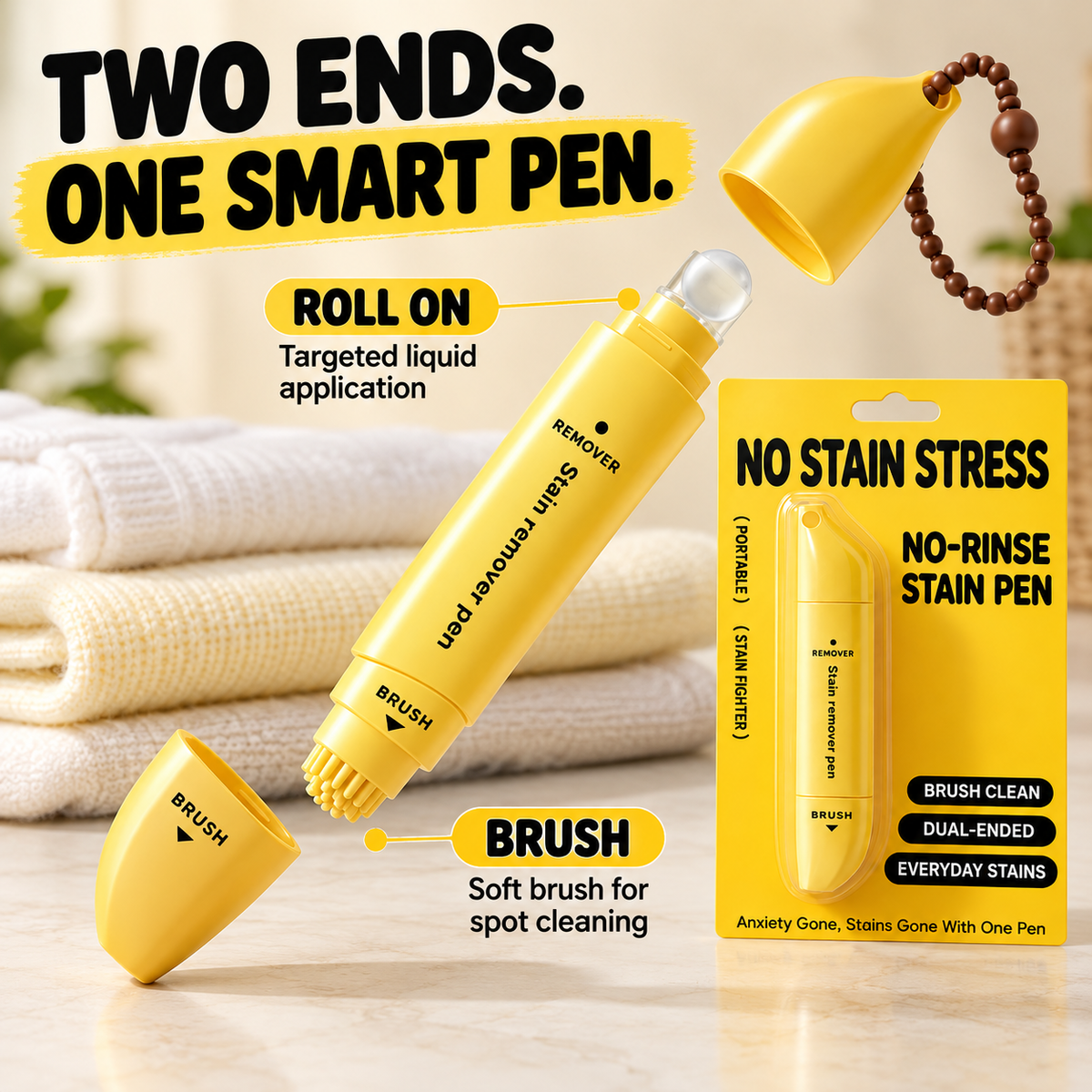 ⏰50% DI SCONTO – ULTIMA CHANCE⏰ Penna Smacchiante Portatile a Doppia Testa – Roller e Spazzola, Senza Acqua – Rimuove Trucco, Grasso, Caffè e Vino – 15ml! 🔥