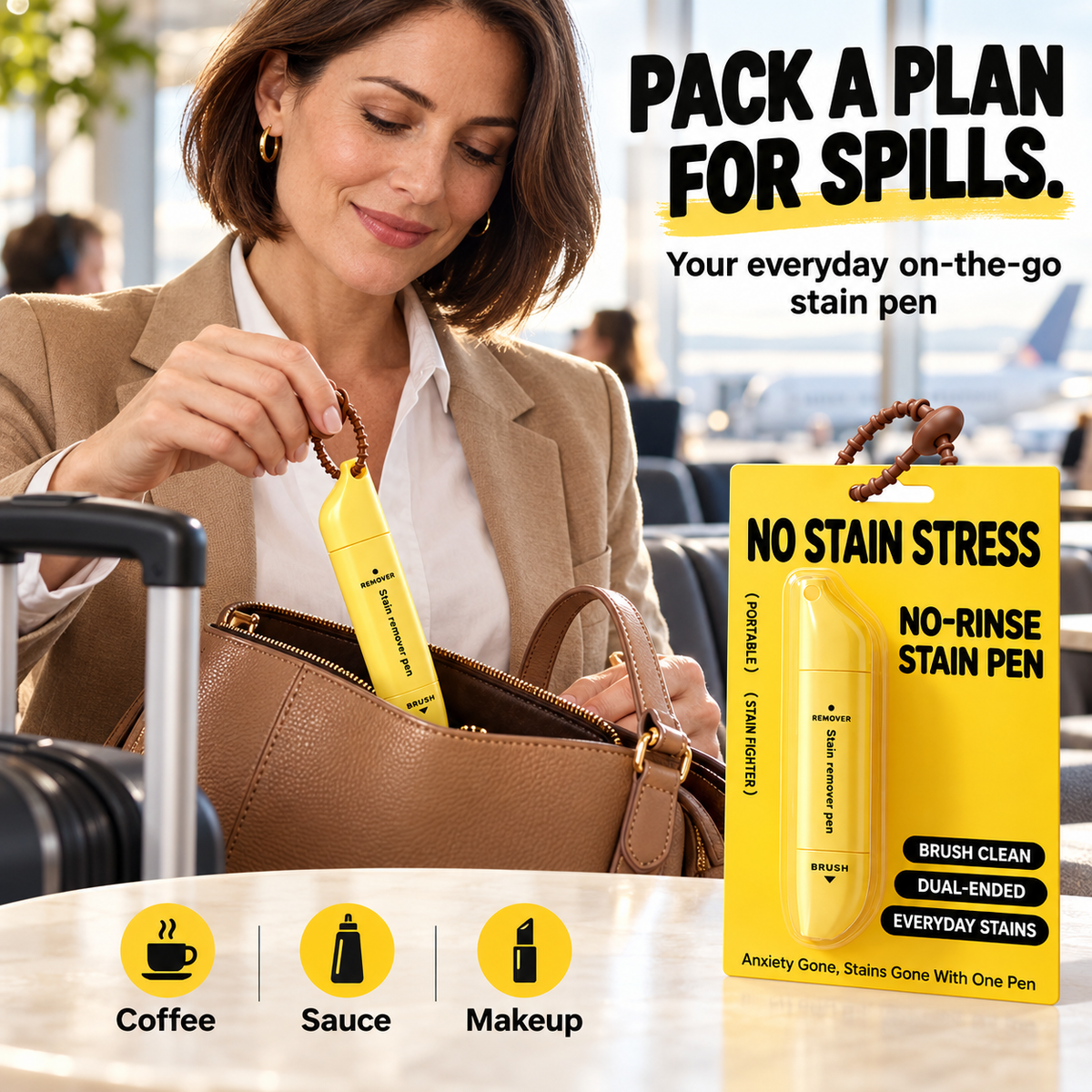 ⏰50% DI SCONTO – ULTIMA CHANCE⏰ Penna Smacchiante Portatile a Doppia Testa – Roller e Spazzola, Senza Acqua – Rimuove Trucco, Grasso, Caffè e Vino – 15ml! 🔥