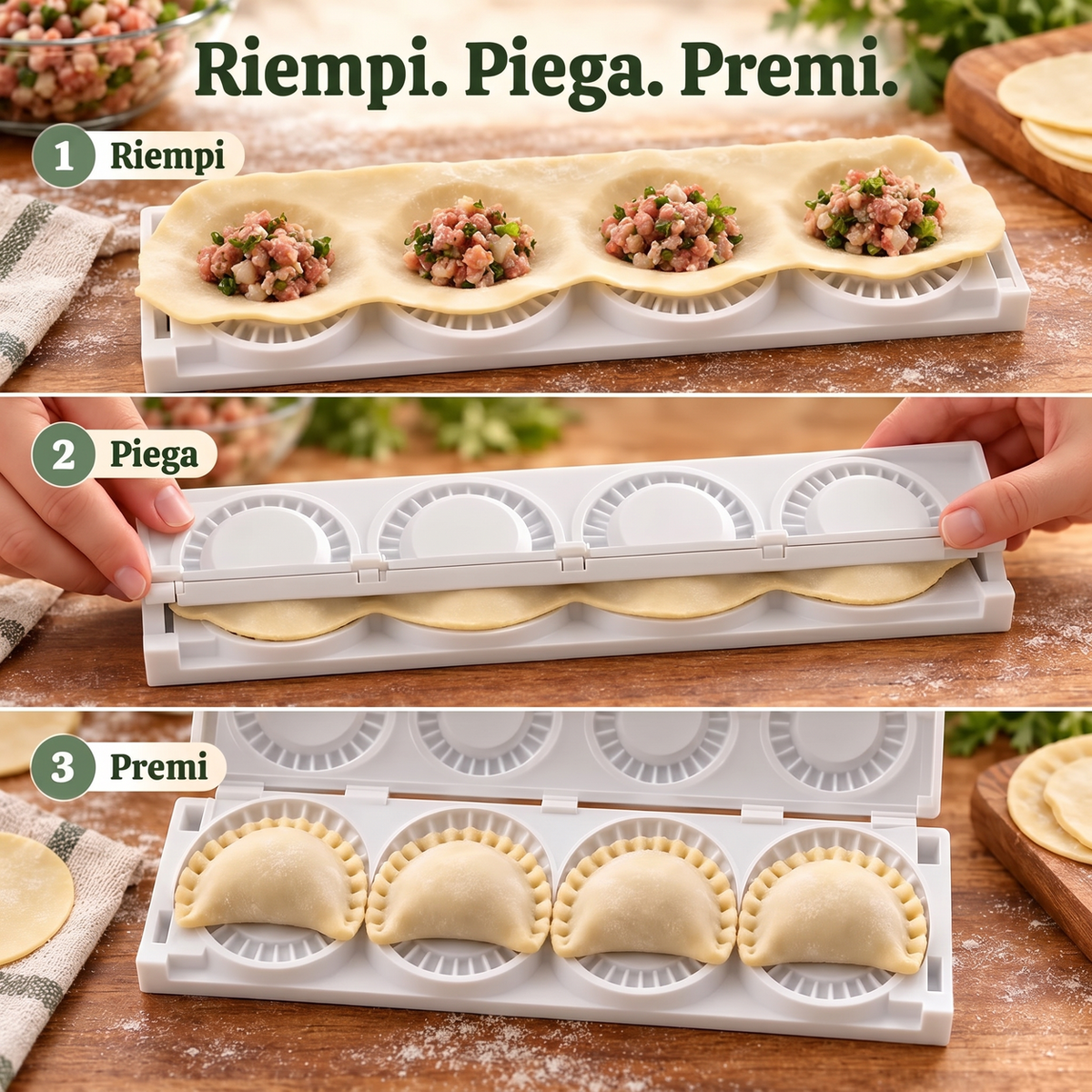 🥟✨ Stampo pressa per ravioli e pierogi – Dì Addio ai bordi irregolari e al ripieno che esce! 🚫 Facile da usare, sigillatura ermetica, adatto anche per gyoza e potstickers, lavabile in lavastoviglie 🧺