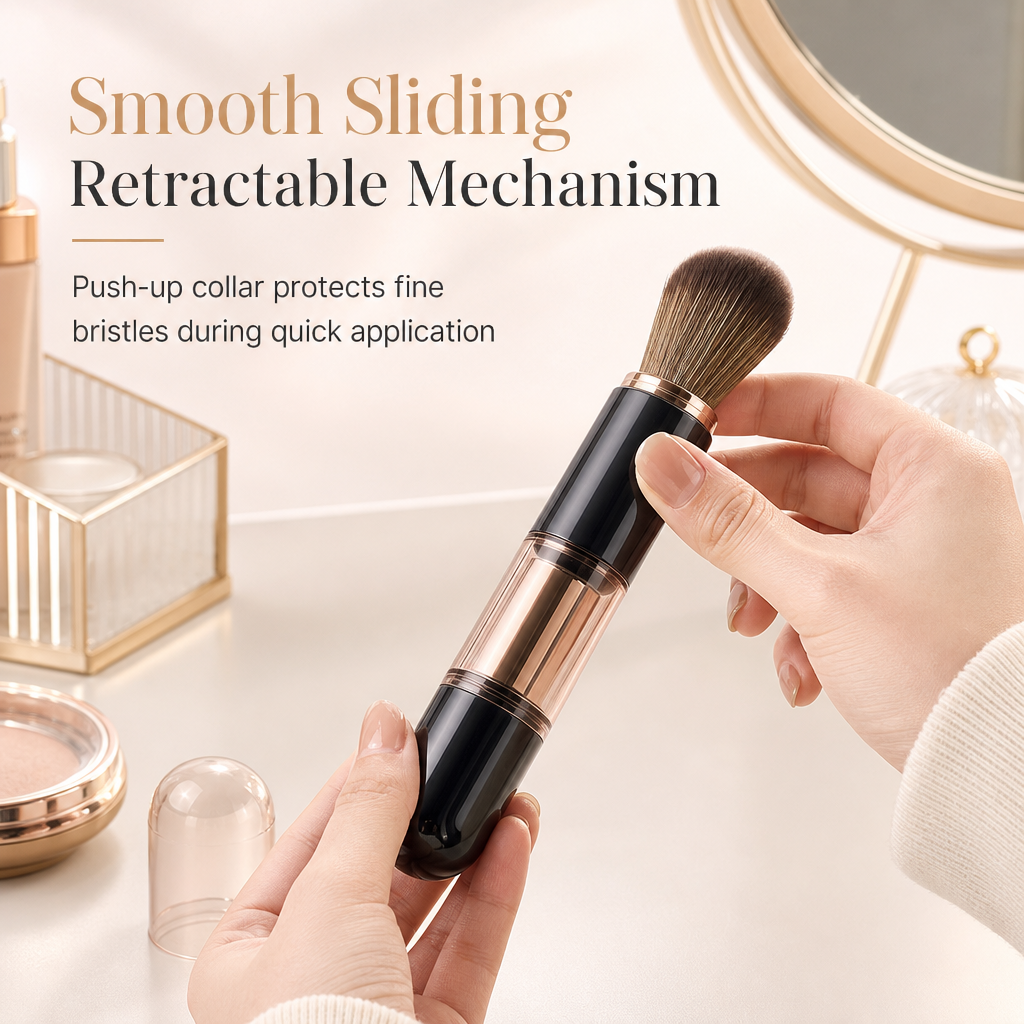 Set di pennelli trucco retrattili 5 in 1 da viaggio con pennelli per cipria, blush e labbra in silicone