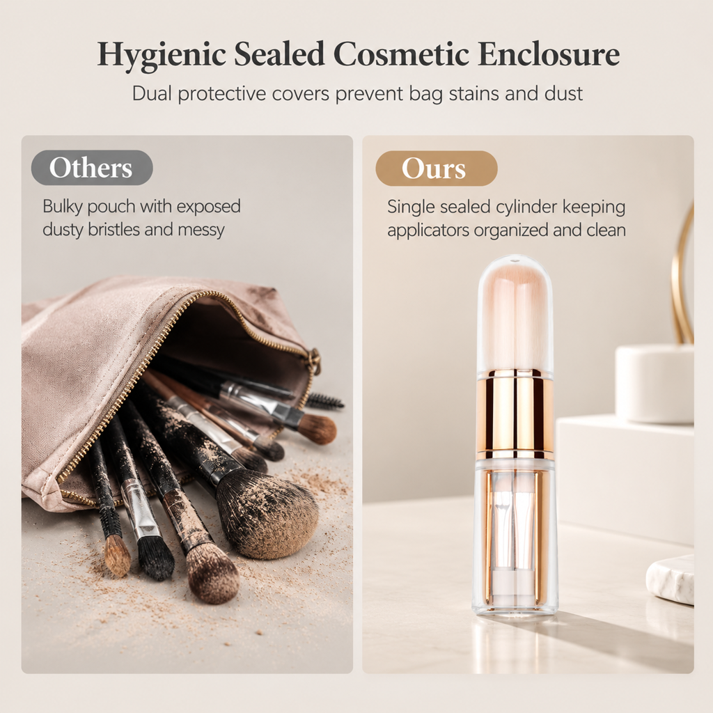 Set di pennelli trucco retrattili 5 in 1 da viaggio con pennelli per cipria, blush e labbra in silicone
