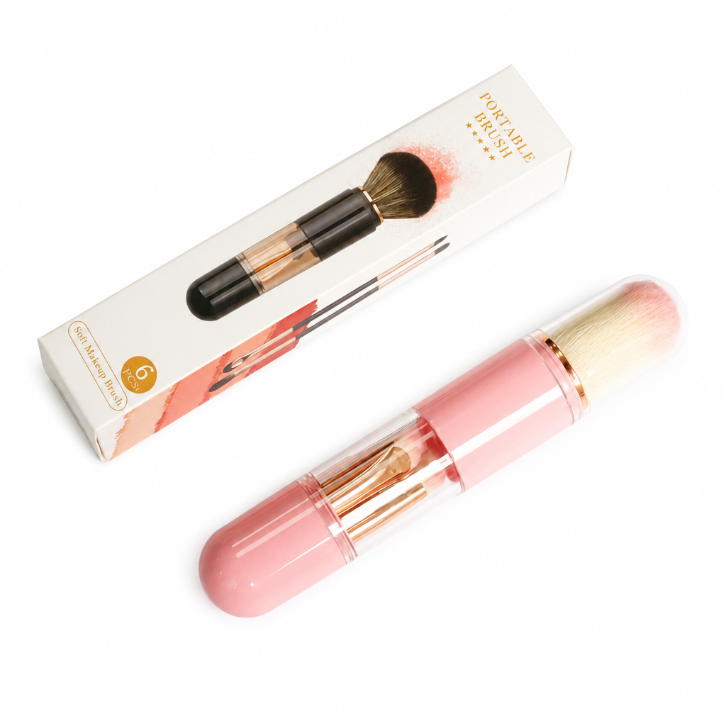 Set di pennelli trucco retrattili 5 in 1 da viaggio con pennelli per cipria, blush e labbra in silicone