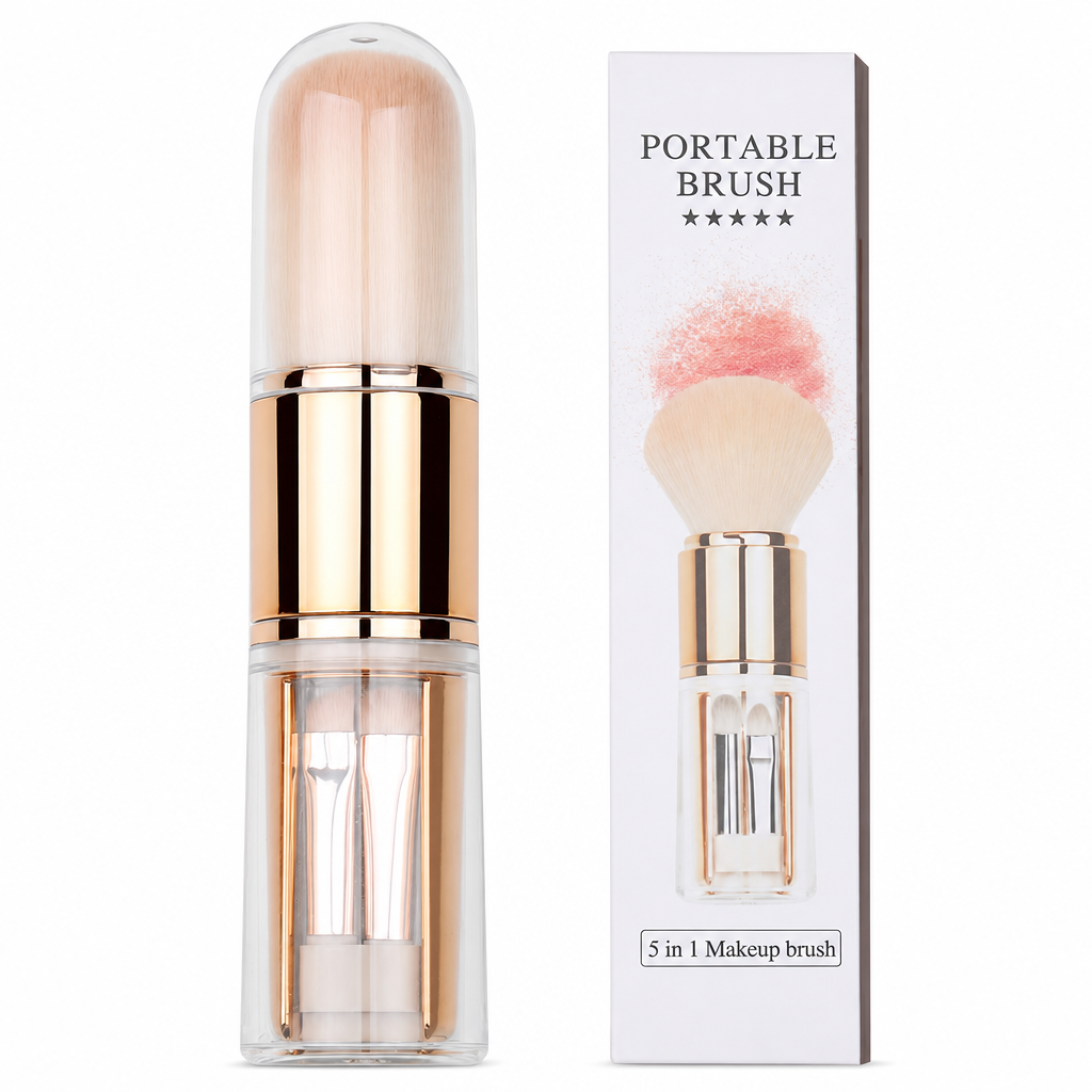 Set di pennelli trucco retrattili 5 in 1 da viaggio con pennelli per cipria, blush e labbra in silicone