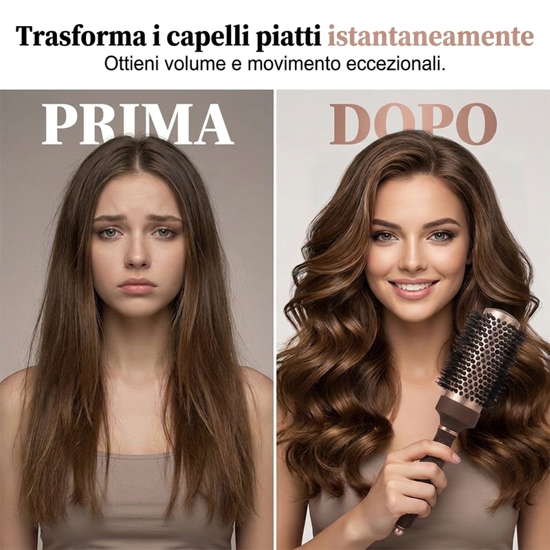 💇‍♀️ Spazzola professionale volumizzante a bocciolo: fusto ventilato per un'asciugatura rapida, impugnatura ergonomica. Solleva le radici e dona volume in soli minuti. 3 colori (grigio / caffè / oro) ✨
