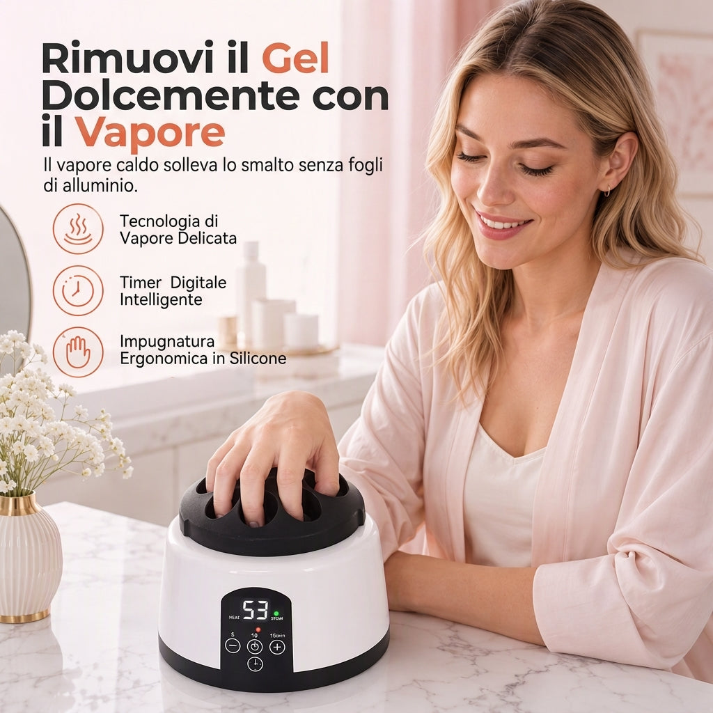 💅✨ Rimuovi smalto gel per unghie al vapore – Dì Addio alla raschiatura aggressiva che danneggia le unghie! 🚫 Azione delicata, pannello touch, sicuro per le unghie naturali 🧴