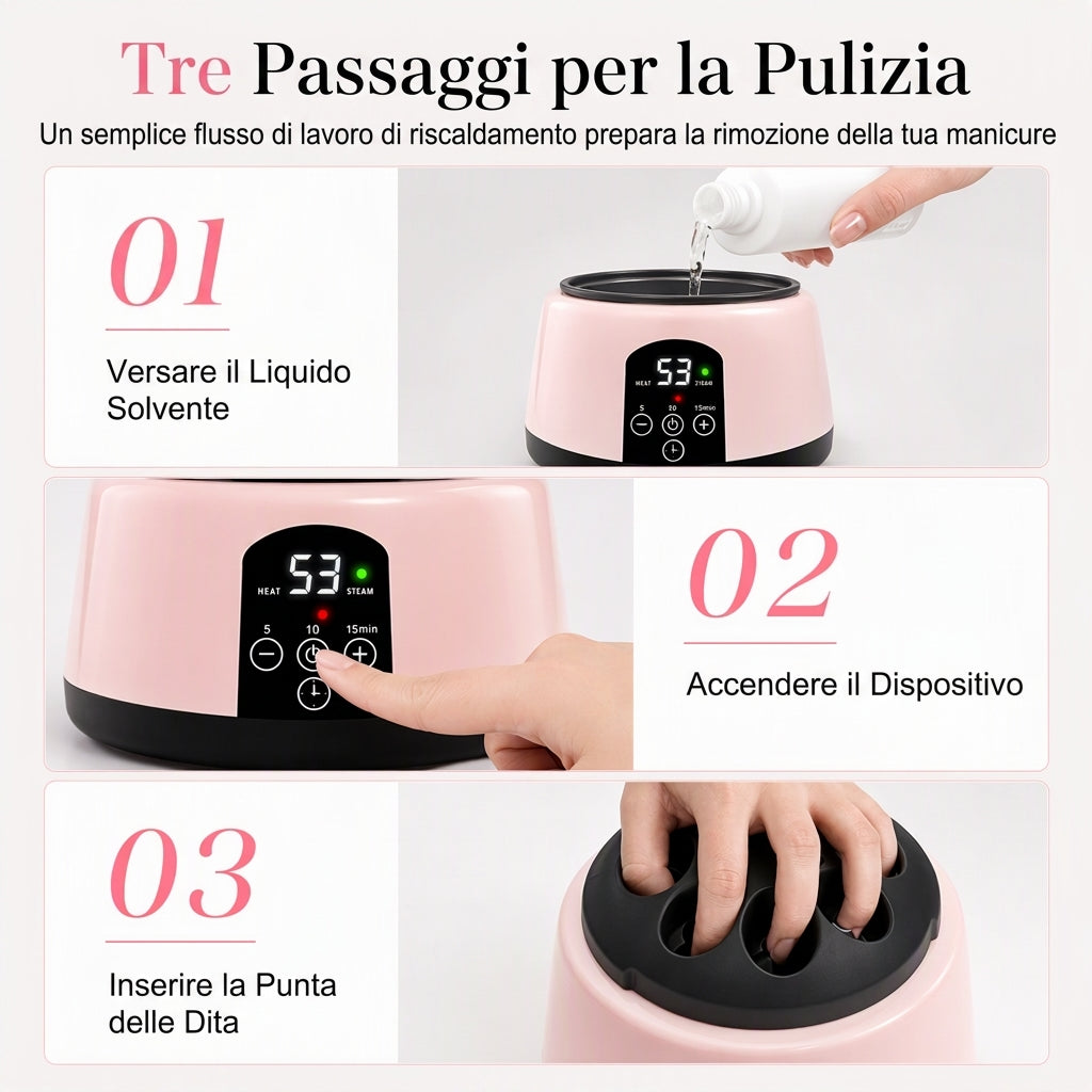 💅✨ Rimuovi smalto gel per unghie al vapore – Dì Addio alla raschiatura aggressiva che danneggia le unghie! 🚫 Azione delicata, pannello touch, sicuro per le unghie naturali 🧴