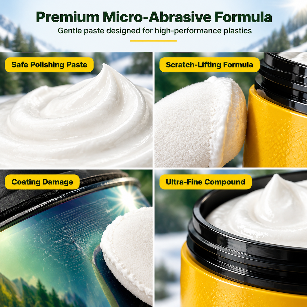 ✨ Crema riparatrice lucidante per lenti – Dì Addio ai graffi e alla visione offuscata! 🚫 Formula microabrasiva delicata, adatta per occhiali, maschere e caschi, 3 modelli disponibili 🥽