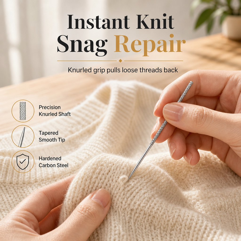 🧵✨ Ago riparatore per maglioni e capi a maglia – Dì Addio ai brutti anelli tirati sui maglioni! 🚫 Acciaio al carbonio, nasconde le maglie allentate in pochi passaggi 🧶