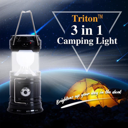 ⏰SCONTO DEL 50% ORA🏕️🔥Lanterna da campeggio retrattile 3-in-1✨Luce bianca, effetto fiamma tremolante e torcia; ricarica solare e USB. Ideale per attività all'aperto, emergenze, escursionismo, pesca e uso in tenda.