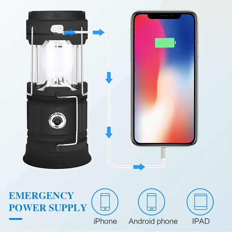 ⏰SCONTO DEL 50% ORA🏕️🔥Lanterna da campeggio retrattile 3-in-1✨Luce bianca, effetto fiamma tremolante e torcia; ricarica solare e USB. Ideale per attività all'aperto, emergenze, escursionismo, pesca e uso in tenda.