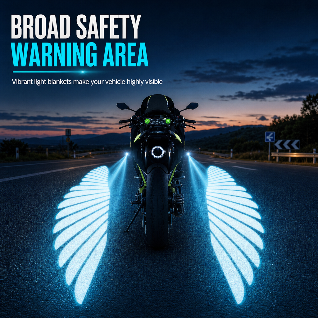 ✨ Fari proiettori ali d'angelo per moto – Dì Addio alle strade buie e alla scarsa visibilità notturna! 🚫 Proiezione nitida, ampia zona di avviso, lega di alluminio, colori vivaci: bianco, blu, rosso 🏍️