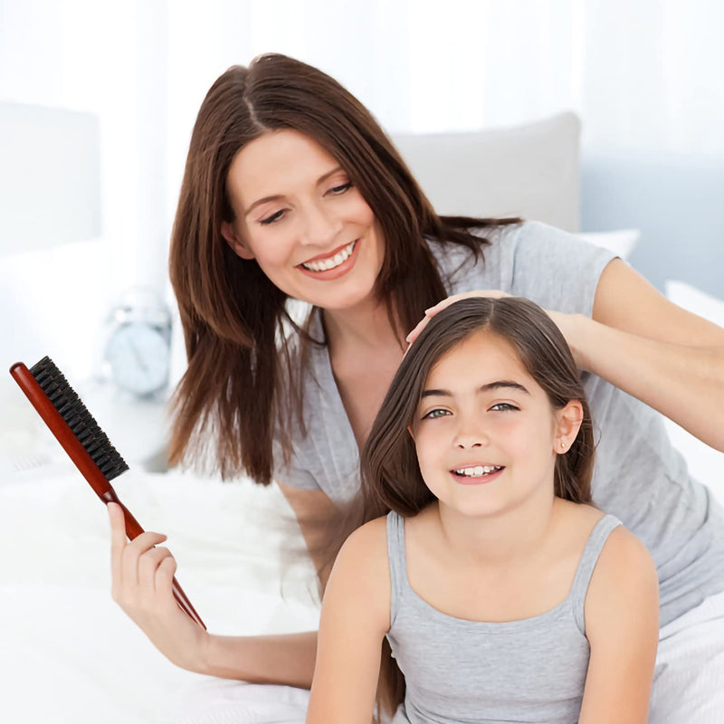 Natural Bristle Hair Styling Comb with Wooden Rat-Tail Handle
