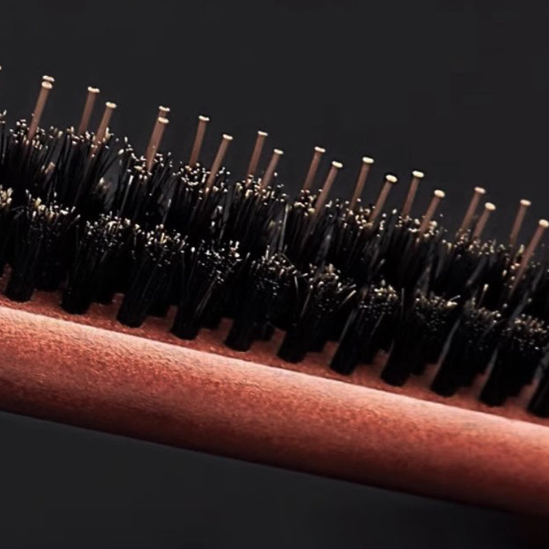 Natural Bristle Hair Styling Comb with Wooden Rat-Tail Handle
