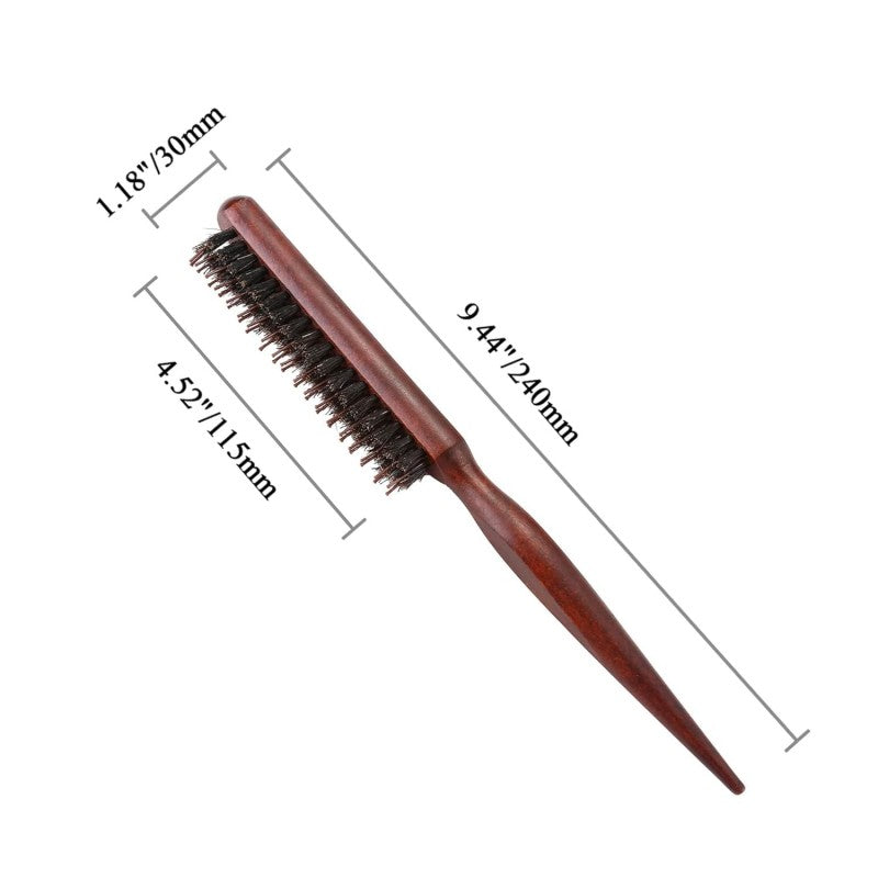 Natural Bristle Hair Styling Comb with Wooden Rat-Tail Handle
