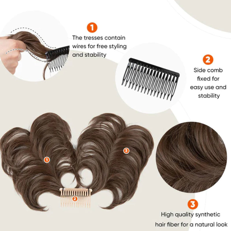 ✨ Accessorio chignon spettinato con pettine laterale – Dì Addio alle acconciature noiose e complicate! 🚫 Montaggio rapido, fissaggio sicuro, stile versatile, fibra resistente al calore 💇‍♀️