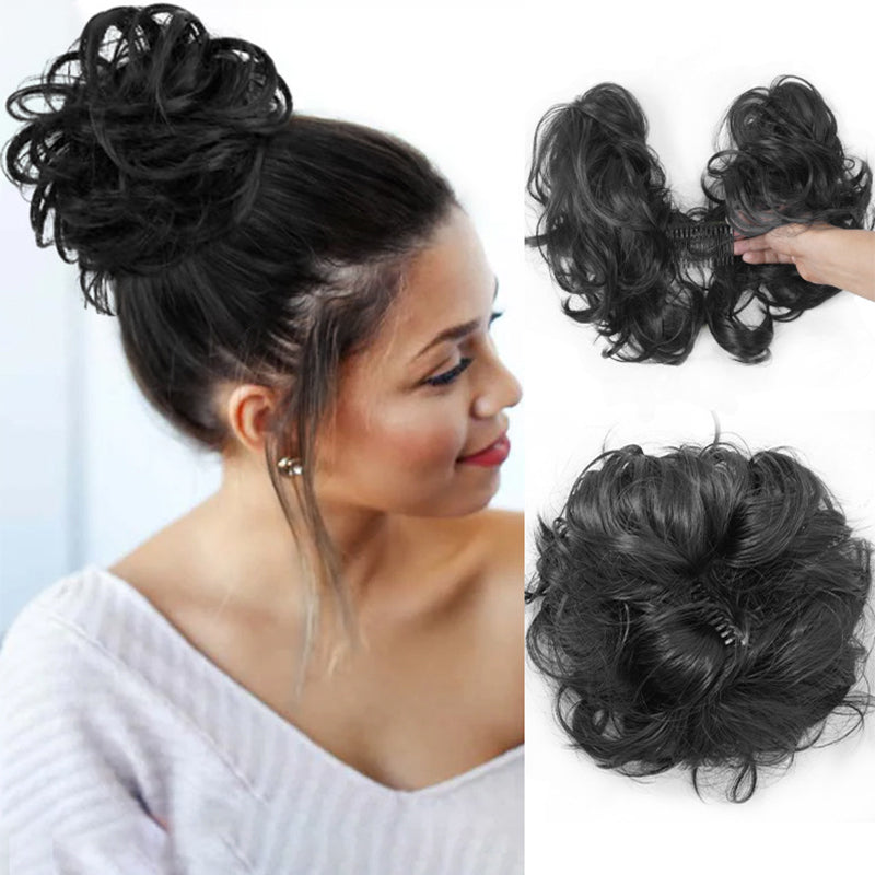 ✨ Accessorio chignon spettinato con pettine laterale – Dì Addio alle acconciature noiose e complicate! 🚫 Montaggio rapido, fissaggio sicuro, stile versatile, fibra resistente al calore 💇‍♀️