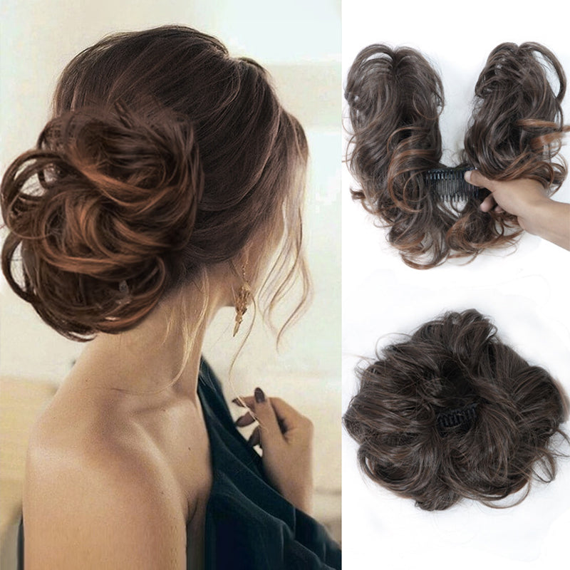 ✨ Accessorio chignon spettinato con pettine laterale – Dì Addio alle acconciature noiose e complicate! 🚫 Montaggio rapido, fissaggio sicuro, stile versatile, fibra resistente al calore 💇‍♀️