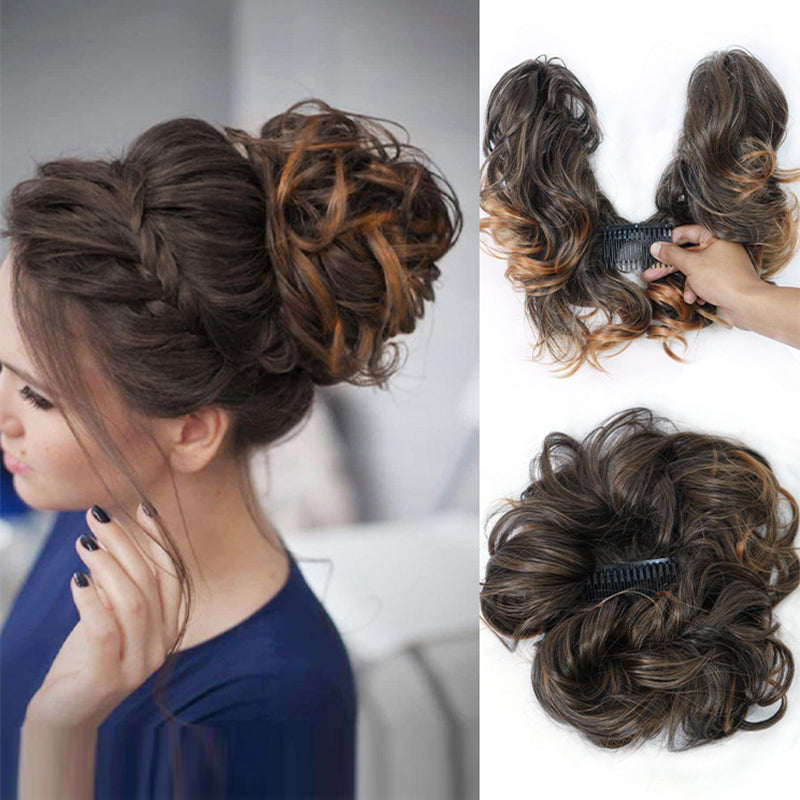 ✨ Accessorio chignon spettinato con pettine laterale – Dì Addio alle acconciature noiose e complicate! 🚫 Montaggio rapido, fissaggio sicuro, stile versatile, fibra resistente al calore 💇‍♀️