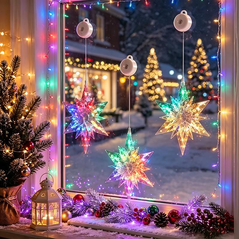 ❄️✨ Luci decorative a fiocco di neve con ventosa per Natale – Dì Addio a trapani, colla e cavi aggrovigliati! 🚫 2 modalità luce (bianco caldo /multicolore), alimentazione a batteria, riutilizzabili per molti anni