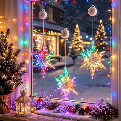 ❄️✨ Luci decorative a fiocco di neve con ventosa per Natale – Dì Addio a trapani, colla e cavi aggrovigliati! 🚫 2 modalità luce (bianco caldo /multicolore), alimentazione a batteria, riutilizzabili per molti anni