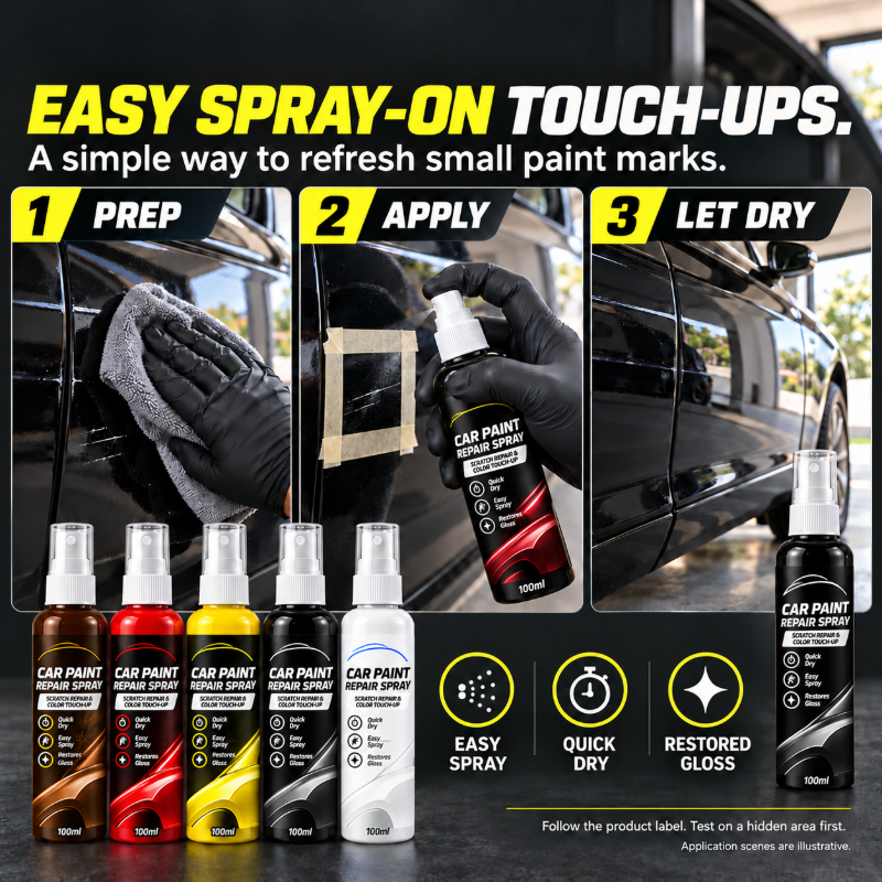 ✨ Spray ritocco vernice auto – Dì Addio ai piccoli graffi e alla vernice scrostata! 🚫 Asciugatura rapida, finitura lucida, 5 colori, applicazione semplice a spruzzo, formato portatile 🚗
