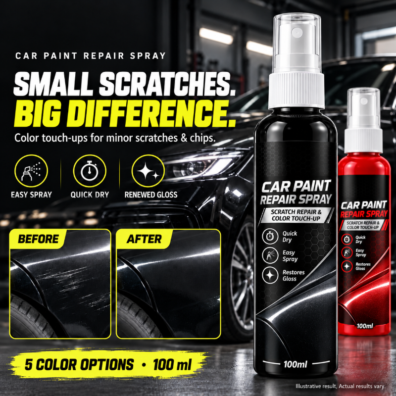 ✨ Spray ritocco vernice auto – Dì Addio ai piccoli graffi e alla vernice scrostata! 🚫 Asciugatura rapida, finitura lucida, 5 colori, applicazione semplice a spruzzo, formato portatile 🚗