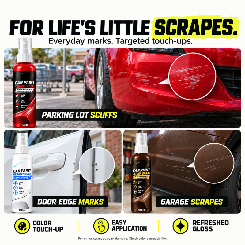 ✨ Spray ritocco vernice auto – Dì Addio ai piccoli graffi e alla vernice scrostata! 🚫 Asciugatura rapida, finitura lucida, 5 colori, applicazione semplice a spruzzo, formato portatile 🚗