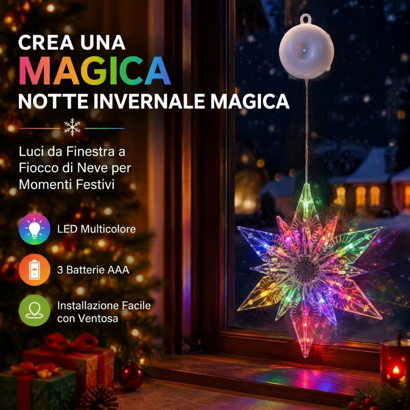 ❄️✨ Luci decorative a fiocco di neve con ventosa per Natale – Dì Addio a trapani, colla e cavi aggrovigliati! 🚫 2 modalità luce (bianco caldo /multicolore), alimentazione a batteria, riutilizzabili per molti anni