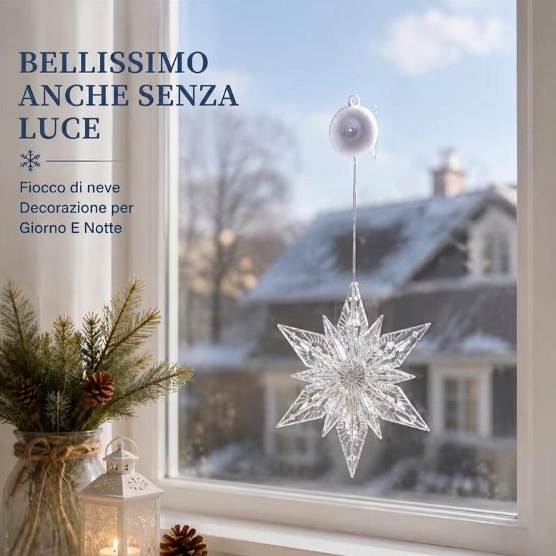 ❄️✨ Luci decorative a fiocco di neve con ventosa per Natale – Dì Addio a trapani, colla e cavi aggrovigliati! 🚫 2 modalità luce (bianco caldo /multicolore), alimentazione a batteria, riutilizzabili per molti anni