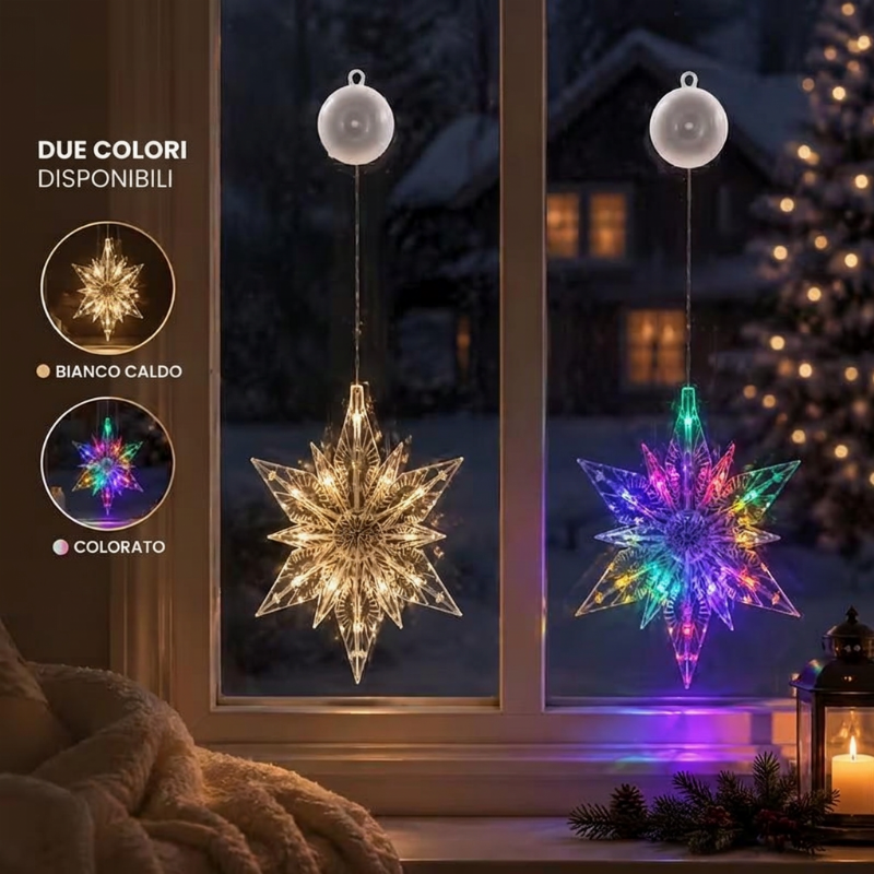 ❄️✨ Luci decorative a fiocco di neve con ventosa per Natale – Dì Addio a trapani, colla e cavi aggrovigliati! 🚫 2 modalità luce (bianco caldo /multicolore), alimentazione a batteria, riutilizzabili per molti anni