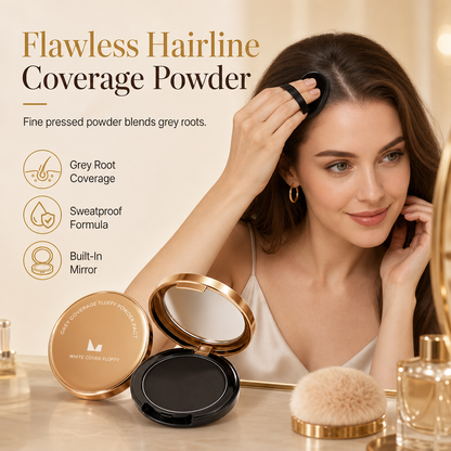 ✨ Polvere compatta per ritocco radici grigie – Dì Addio alle radici visibili e all'attaccatura diradata! 🚫 Texture fine, effetto naturale, resistente al sudore, astuccio compatto con specchio e piumino 💇