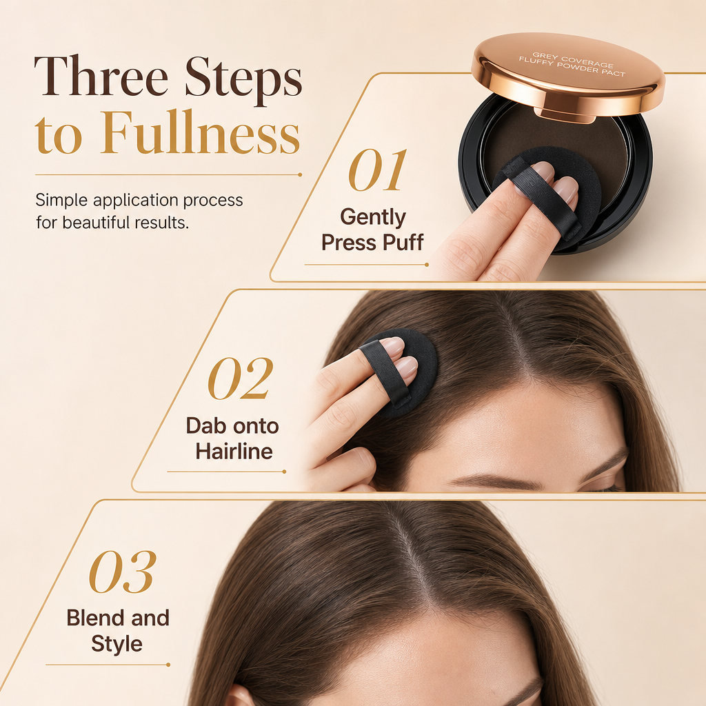 ✨ Polvere compatta per ritocco radici grigie – Dì Addio alle radici visibili e all'attaccatura diradata! 🚫 Texture fine, effetto naturale, resistente al sudore, astuccio compatto con specchio e piumino 💇