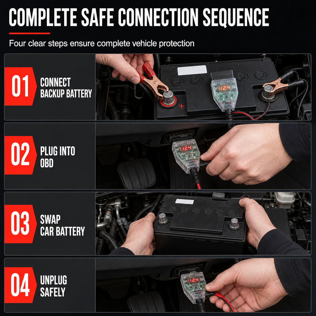 ✨ Ponte alimentazione OBD per auto – Dì Addio alla perdita delle impostazioni dopo la sostituzione della batteria! 🚫 Tensione in tempo reale, fusibile di sicurezza, fili in rame, per officine professionali 🔧