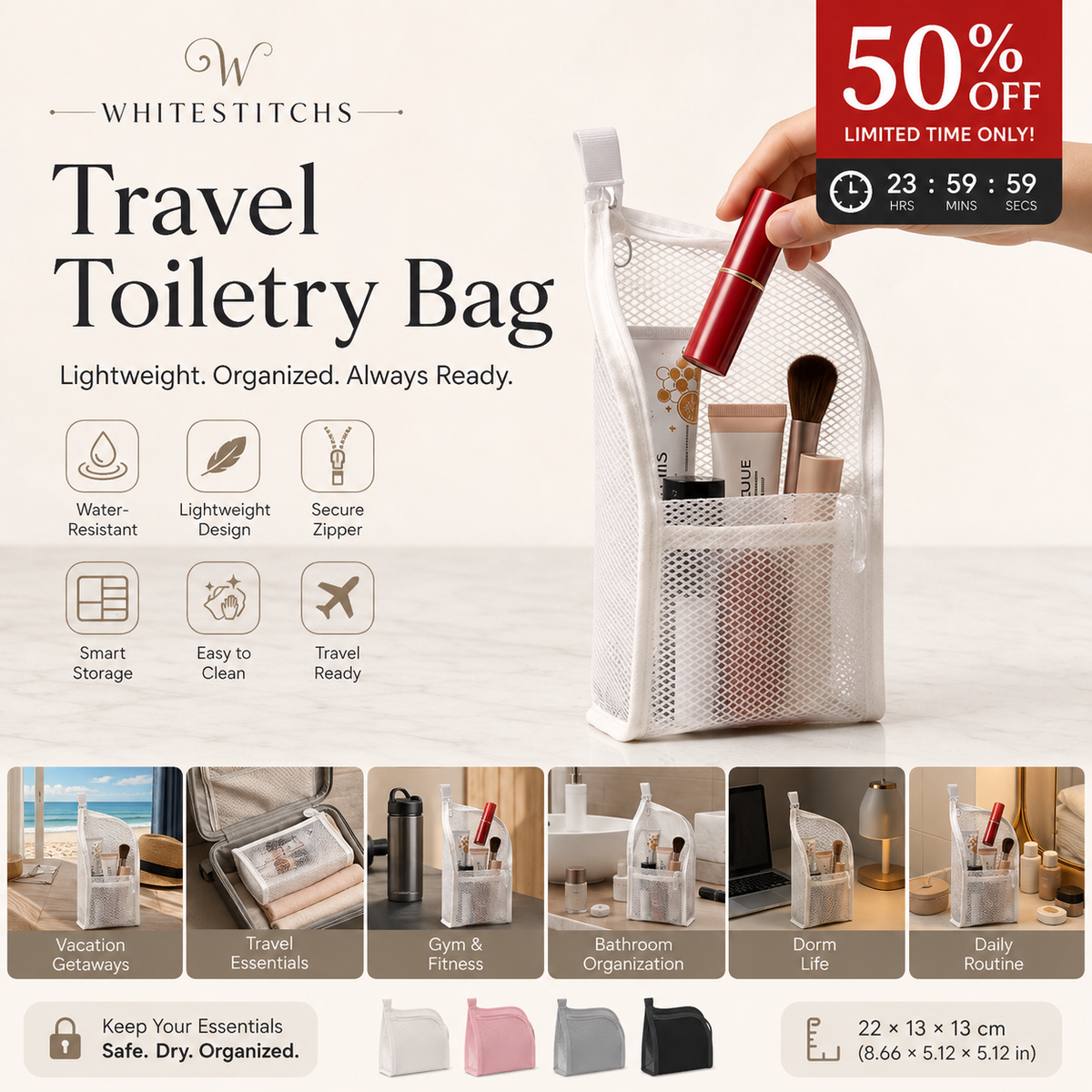🧳 LIMITED‑TIME 50% OFF! 🧼 31,529 Sold – Portable Lightweight Travel Toiletry Bag – Smart Internal Dividers, Compact EVA Build & Water-Resistant ✈️