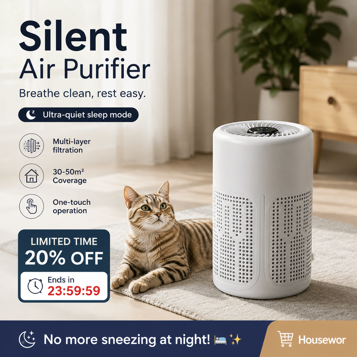 🔇 50% DI SCONTO!🐶 Peli di animali, polvere e aria di scarsa qualità? La filtrazione multistrato cattura di più, con funzionamento ultra-silenzioso per tutta la casa