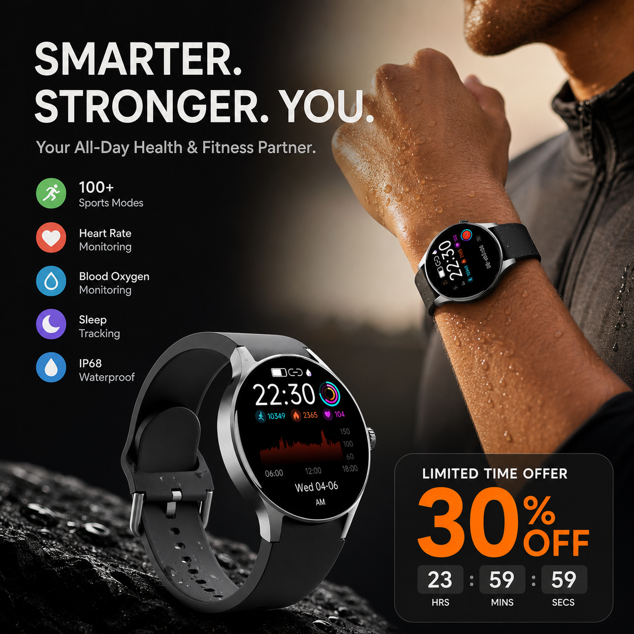 ⌚ SCONTO DEL 79%! 🏆 Smartwatch sportivo Bluetooth – Batteria da 1000 mAh e monitoraggio dell'attività fisica – Cardiofrequenzimetro, contapassi e monitoraggio del sonno – Impermeabile e compatibile con iOS/Android – Perfetto per una vita attiva 💪✨