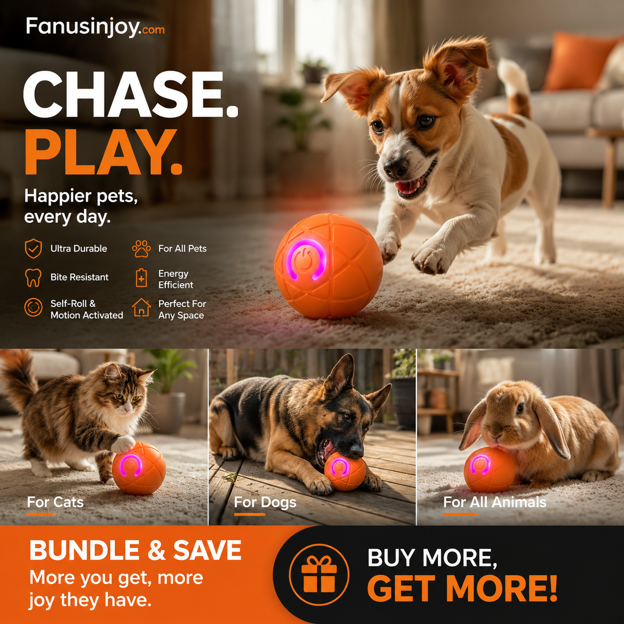 🥳VENDITA 2026🥳💞50.000+ VENDUTI!🐱🐶 SCONTO 50%! Pallina Intelligente Auto-Rimbalzante per Animali – Compagno di gioco autonomo, riduce ansia e noia. Resistente e sicura per cani piccoli e gatti. Ricarica USB! 🐾✨