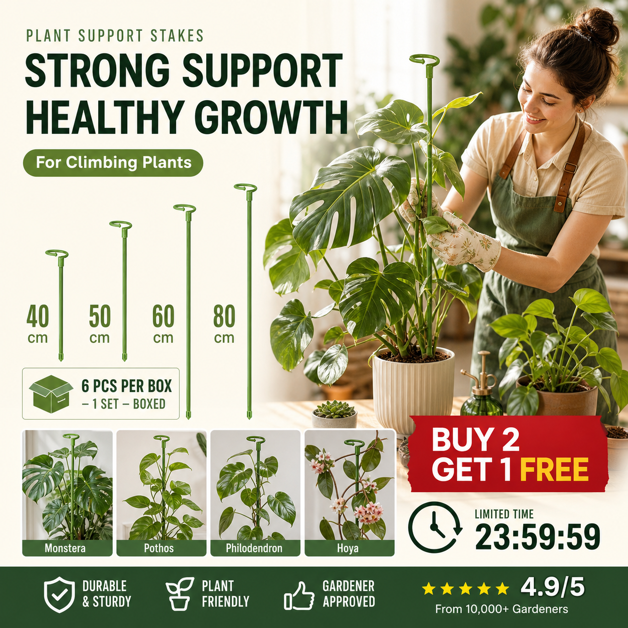 En halvsirkelformet støtteramme for å forhindre hengende blomster, egnet for hortensia, roser, monstera, innendørs potteplanter og utendørs hagegrønnsaker.