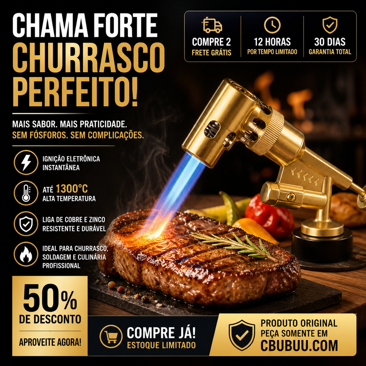 🔥⚡ Torcia a butano – 1300°C, invertibile, accensione elettronica – potente per ogni attività! ✨