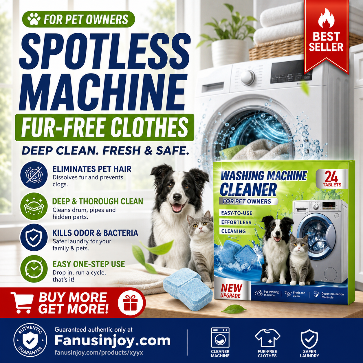✨️Amazing 50% Off！🐈🐕Ideal for pet owners! 🥼Enjoy hair-free laundry after every wash! Cleaner and Safer!💦Washing Machine Cleaner Tablets for Pet Owners