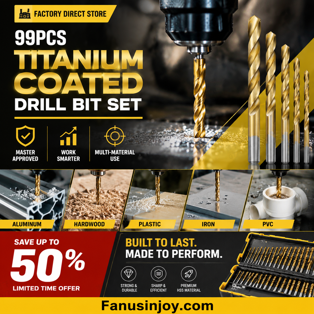🔧🔥 Sconto del 50% per un periodo limitato! Non bruciate più le vostre punte da trapano come fossero falò! Questo set di 99 punte da trapano in acciaio rapido al titanio presenta un design a doppia scanalatura a U per rimuovere tutti i trucioli.