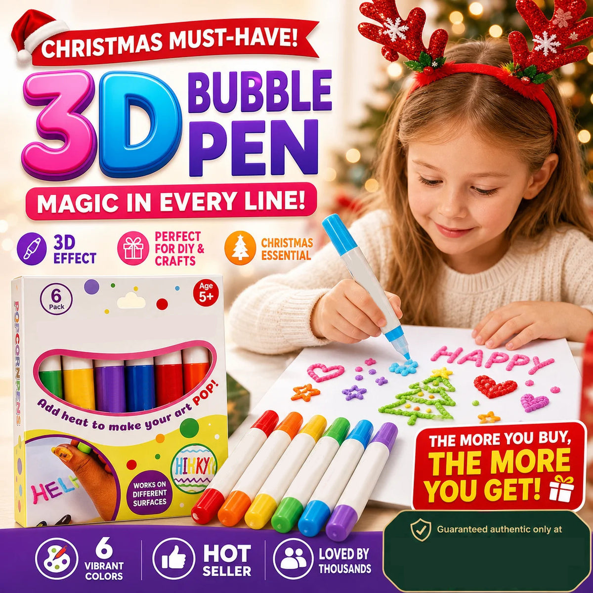 🖌️Penna magica – Disegna in 3D con un solo tratto!🎄 Fai da te: penne per disegnare con i popcorn