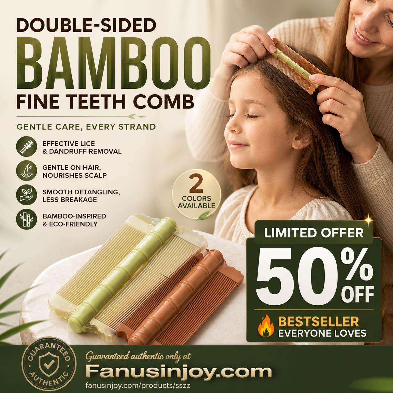 ✨️Compra 1 prendi 1 gratis🔥 🎋💇‍♀️Proteggi il tuo cuoio capelluto！Nutri i tuoi capelli！🎋Pettine a doppio lato in bambù con denti fini