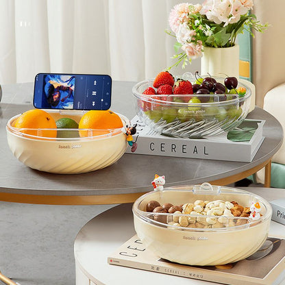 Double-layer Draining Fruit Snack Bowl with Phone Holder